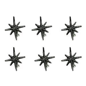 Set of 6 Antique Silver Finish Mid Century Modern Starburst Drawer Pulls Knobs